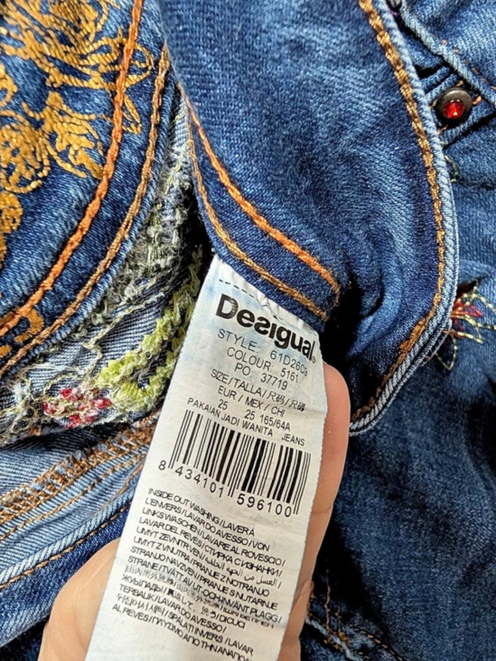 Desigual embroidered skinny jeans Floral Skinny Jeans Blue Size 25 - Picture 9 of 10
